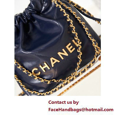 Chanel Shiny Calfskin  &  Gold-Tone Metal CHANEL 22 Mini Handbag AS3980 Navy Blue